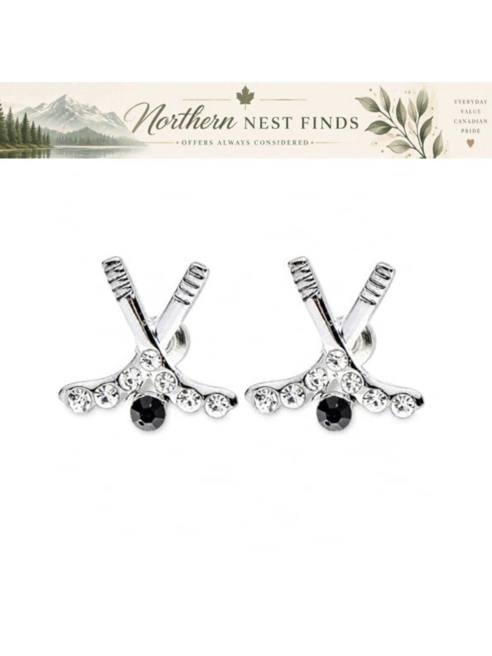 Hockey Stick Stud Earrings Plated Rhinestone Sports Jewelry Gift